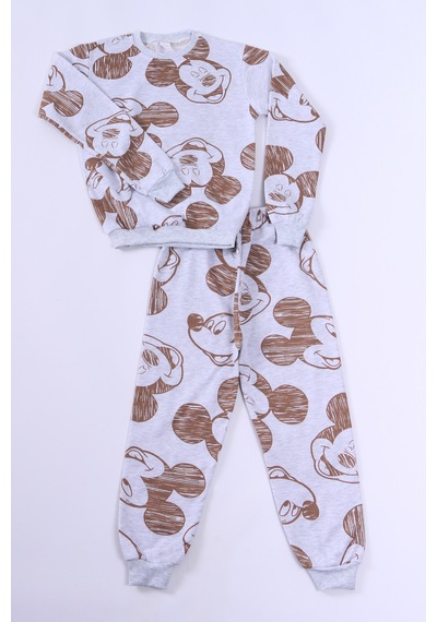 Hçm Erkek Çocuk Pijama Takımı Şardonlu Mickey Mouse Baskılı Ribanalı E27 Gri