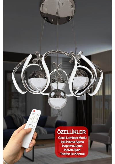 Yeni Fanuslu Şeker Top 4 Lü Arya Xl Modern Sarkıt Salon - Giriş Led Avize Bej