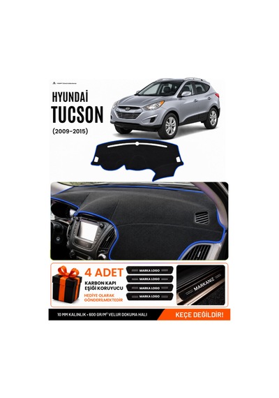 Hyundai Tucson 2009-2015 Uyumlu Torpido Örtüsü, Torpido Kılıfı - Siyah-mavi - Hu034