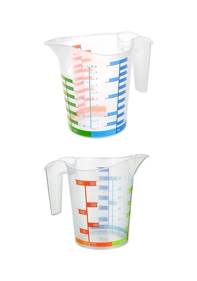 Ölçü Kabı Dereceli Renkli 1000 Ml + 300 Ml Set Şeffaf