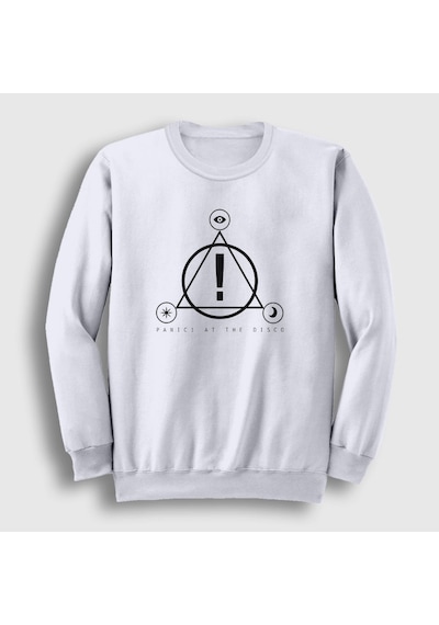Presmono Unisex Logo Panic At The Disco Sweatshirt Beyaz
