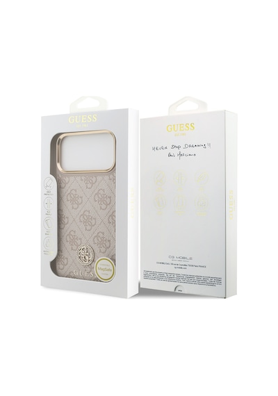Apple Uyumlu iPhone 17 Pro Max Kılıf Guess Lisanslı M-safeli Gold Metal Kamera Çerçeveli Taşlı 4g Logolu Pembe Pembe