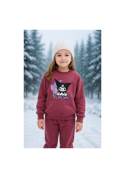 Kidsmadamiko Kız Çocuk Kuromi Sanrio Baskılı 3 İplik Şardonlu Bordo