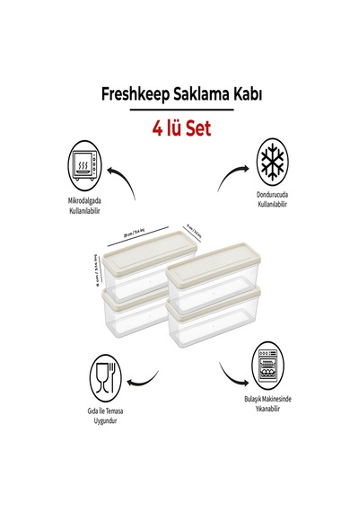 4'lü Saklama Kabı 1,3 Litre Derin Dondurucu Mikrodalga Uyumlu Şampanya