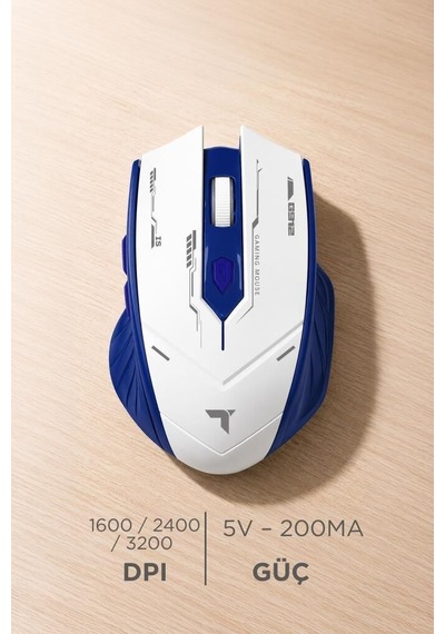 Bilgisayar Cihaz Masaüstü Mouse Çift Modlu Sessiz Kablosuz Oyuncu Fare Tm20 Beyaz Mavi