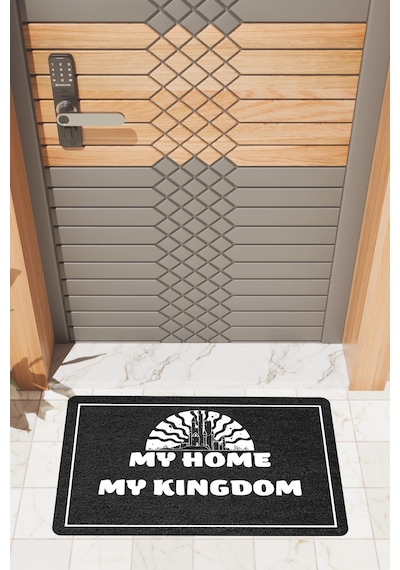 Rugmood Modern Dijtal Baskı Siyah My Home My Kingdom Dış Kapı Önü Paspası