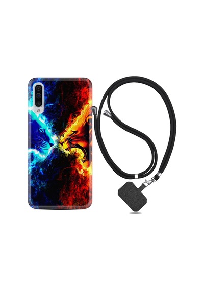 Samsung Uyumlu Galaxy A50 Kılıf Ipli Askılı Red Blue Leon 1714