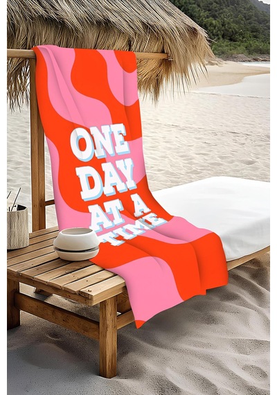 Dijital Baskı Plaj Deniz Havlusu One Day At A Time Desenli Peştamal Hvl0176 Renkli