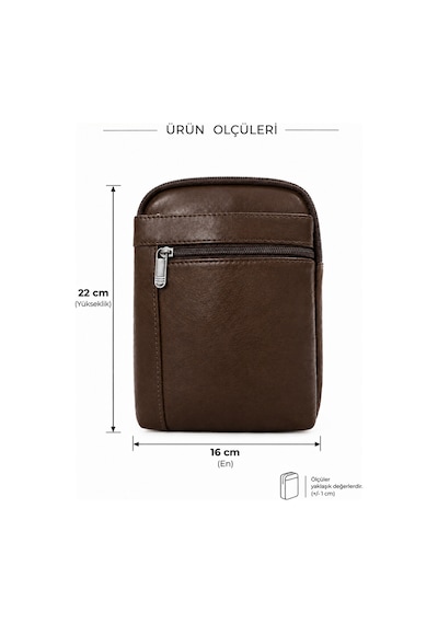 Levano Leather Hakiki İtalyan Dana Derisi Erkek Çapraz Askılı Omuz Çantası 22x16 Cm Fermuarlı Deri Postacı Çanta Koyu Kahverengi