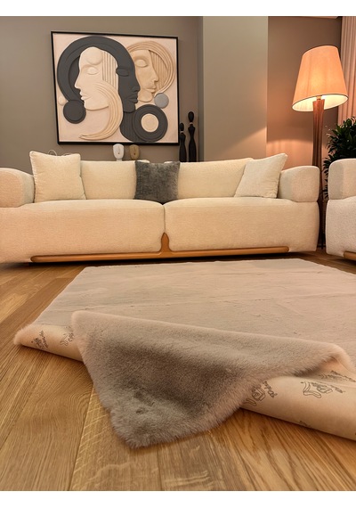 Ultra Soft Bej Yumuşak Dokulu Peluş Halı Dikdörtgen