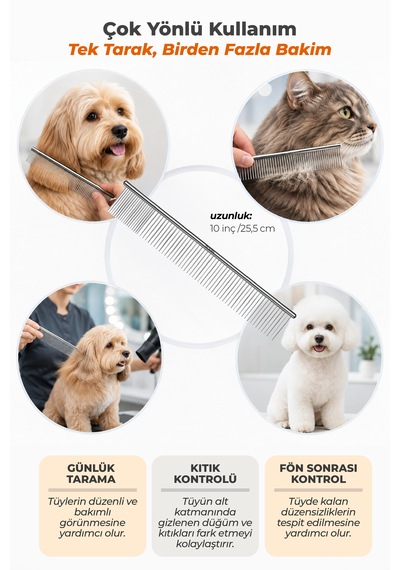 Andis 24 Cm Çelik Dayanıklı Kedi Köpek Kıtık Açıcı Ve Kabartma Tarağı