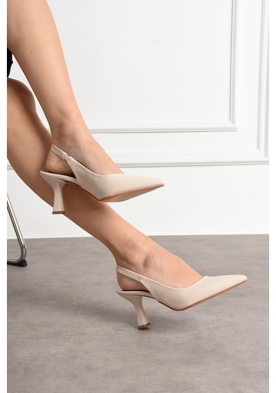 Dabab Shoes Kadın Bej Cilt Sade Arkası Açık Sivri Burun İnce Topuklu Ayakkabı