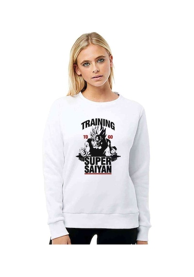 Anime Dragon Ball Training Baskılı Beyaz Kadın Sweatshirt