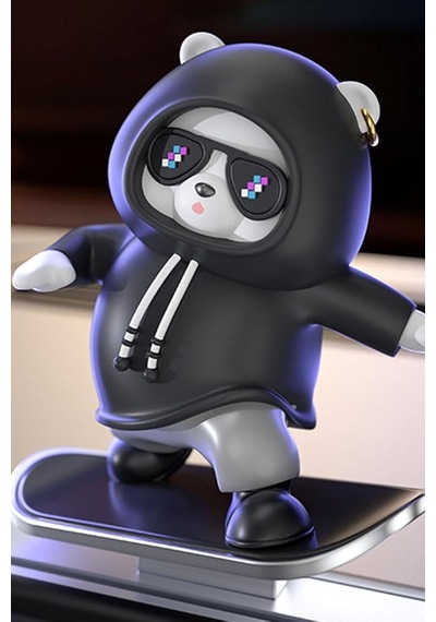 Kaykaycı Panda Figürlü Araç İçi Numaratör - Cool Panda Hoodielı Torpido Üstü Hareketli Stand Çok Renkli