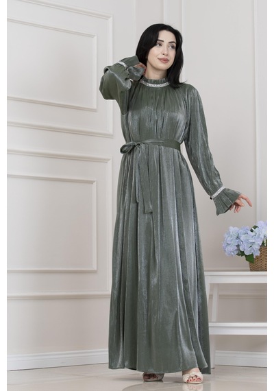 Simli Taşlı Abiye Elbise-mint Yeşili-5571 Mint Yeşili