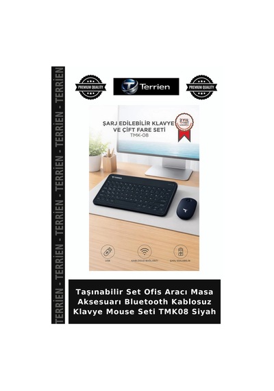 Taşınabilir Set Ofis Aracı Masa Aksesuarı Bluetooth Kablosuz Klavye Mouse Seti Tmk08 Siyah Diğer