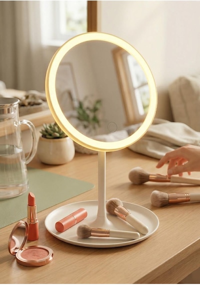 Ledli Yuvarlak Ayna Işıklı Mini Makyaj Aynası 3 Farklı Işık Modu 18 Cm Çok Renkli