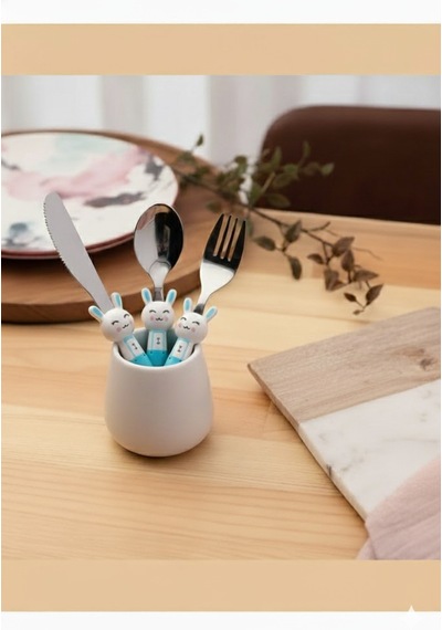 Mini Rabbit Çocuk Çatal Kaşık Bıçak Takımı 3 Parça Gümüş