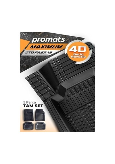 Promats Opel Astra H Hatchback 2004 Sonrası İle Uyumlu Maximum 4d Siyah Oto Paspası Seti, 5 Parça