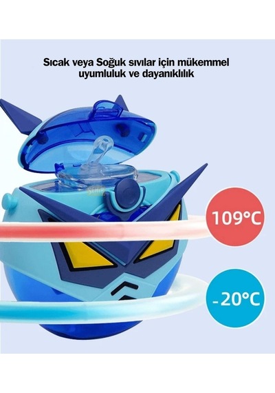 Cocosmile 630ml Silikon Robot Tema Kılıflı Pipetli Askılı Tritan Çocuk Matarası Beyaz Diğer