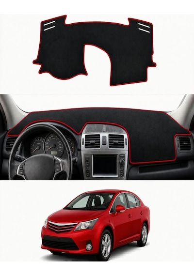 Toyota - Avensis 2008-2015 Uyumlu Torpido Koruma Kılıfı - Kırmızı Şeritli