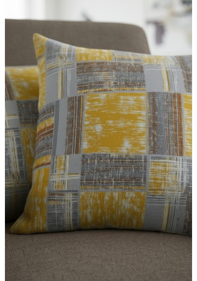 Chevron Bohem Dekoratif Punch Yastık Kırlent Kılıfı 2 Adet 45x45 Etnik Sarı 45 x 45