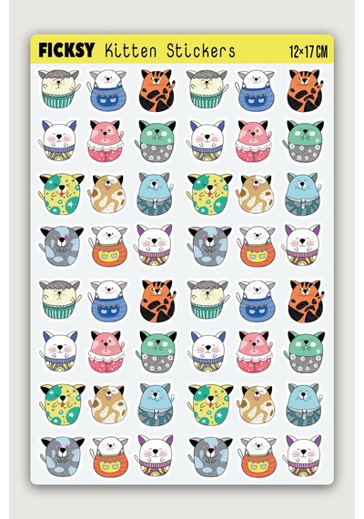 Sevimli Yavru Kedi Sticker Seti - 48 Adet Etiket Çıkartma Diğer