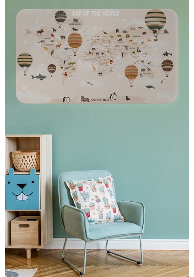 Eğitici Dünya Haritası Dünya Atlası Çocuk Ve Bebek Odası Duvar Sticker-85x130-3792 Çok Renkli
