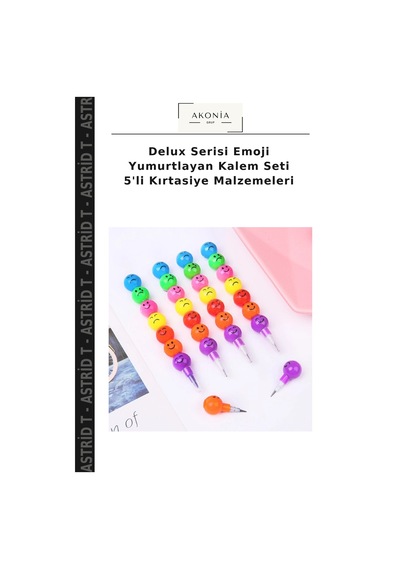 Delux Serisi Emoji Yumurtlayan Kalem Seti 5'li Kırtasiye Malzemeleri