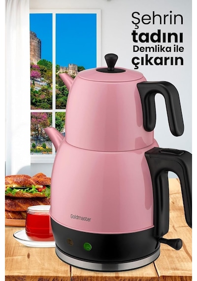 Demlika Pembe Xl Geniş Hazneli Damlatmaz Paslanmaz Çelik Çay Makinesi Ve Su Isıtıcısı, 2 Litre Hazne, 1,4 Litre D Diğer