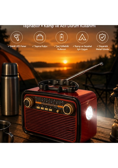 Eskitme Nostalji Tasarımlı Bluetoothlu Nostalji Radyo Ahşap Nostaljik Görünümlü 48549768