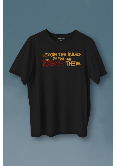 Learn The Rules Break Them Basquiat Kuralları Yık Baskılı Tişört Unisex T-shirt 001