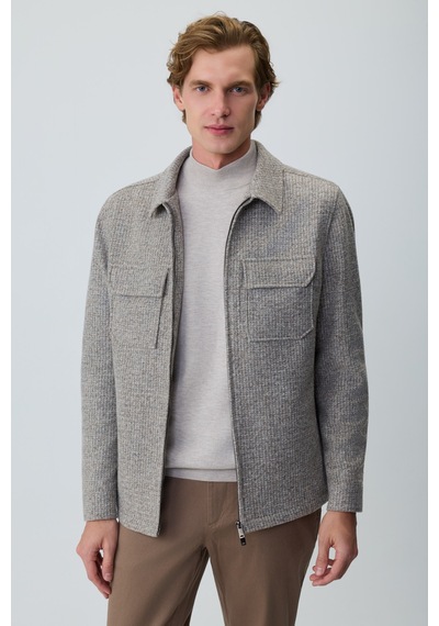 Morven Erkek Bej Trend Fermuarlı Gömlek Yaka Kısa Mont 27ks024009653 Bej