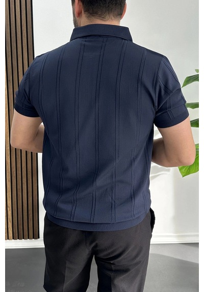Erkek Desenli Polo Yaka Tişört Lacivert Edw457 Lacivert