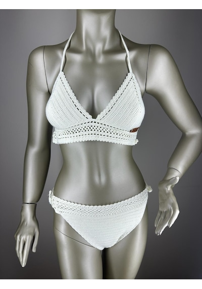 İvita Krem Rengi Dantel Detaylı Çok Tarz El Yapımı Tığ Örgüsü Bikini