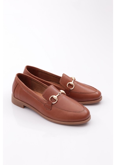 Dgn 1850 Kadin Metal Aksesuarli Loafer Ayakkabi Koyu Taba