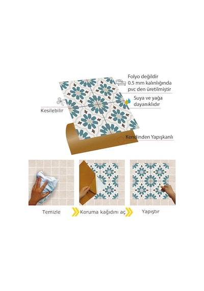 Tink Kendinden Yapışkanlı Yeşilçiçek Bahçesi Desenli Pvc Karo 30x30 Cm