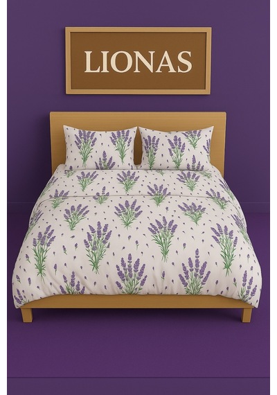 Lionas Çift Kişilik Desenli Nevresim + 2 Adet Kapaklı Yastık Kılıfı MÜRDÜM