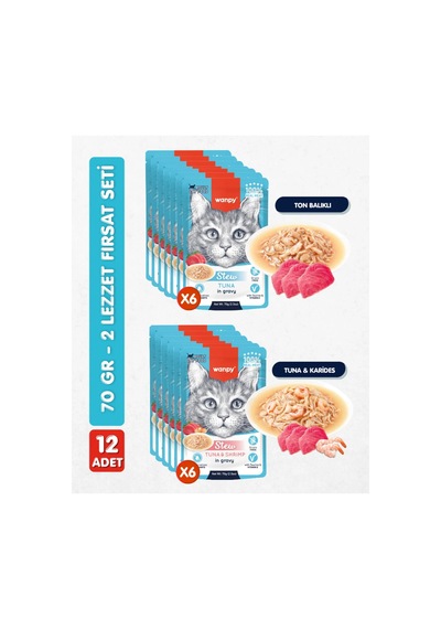 Wanpy Kedi Pouch Ton Balık & Ton Karides 70 Gr X 12