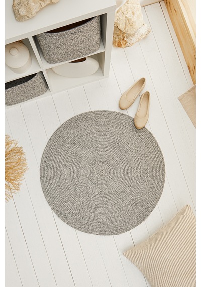 Ocean Home Textile Yıkanabilir Gri Kırçıllı Pamuklu Halı Kilim 80 Cm Çap