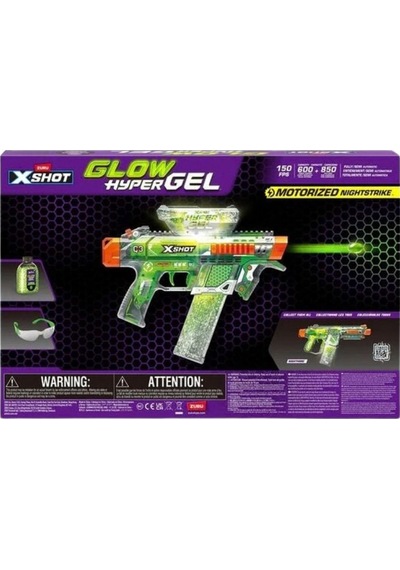 X Shot X-shot Hyper Gel Karanlıkta Parlayan Nightstrike Orta Boy Gel Tabanca Nerf, Oyuncak Tabanca Açık Yeşil