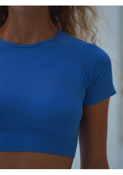 Mai Studios Co. Rufus Mavi Kısa Kollu Crop Top Mavi