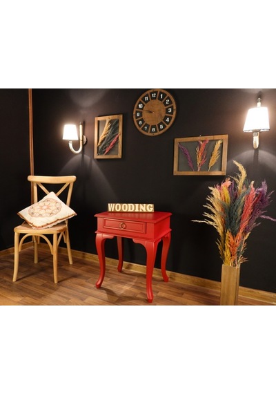 Wooding Çekmeceli Masif Kırmızı Komodin Yan Sehpa (548590490)
