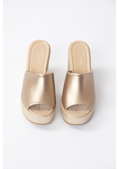 Fox Shoes Altın Dolgu Topuklu Kadın Terlik K250101509