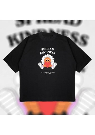 Startmore Spread Kindness Oversize Unisex Pamuklu Nefes Alan Kalın Kumaşlı Siyah