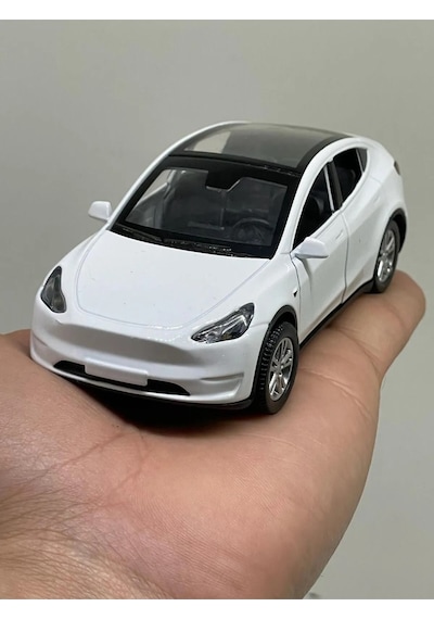 Tesla Model Y Koleksiyonluk Metal Sesli Işıklı Diest Car Oyuncak Model Araba 12 Cm - Beyaz