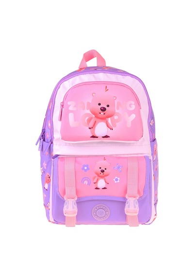 Kaukko Kids Dört Bölmeli Kız Çocuk Loopy Baskılı Lila - Pembe Okul Sırt Çantası - L5303 Çok Renkli