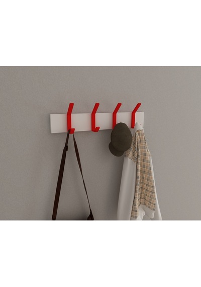 Hepsi3boyutlu Modern Duvar & Kapı Kanca Askılık - 4 Adet Kırmızı Kanca Askılık - Model No : 1 Kırmızı
