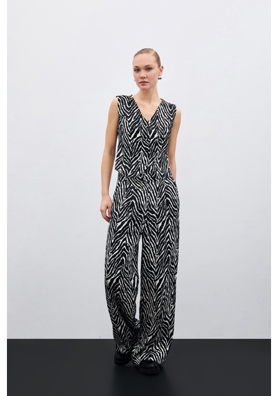 Sateen Zebra Desen Pantolon - Siyah-135474 Siyah