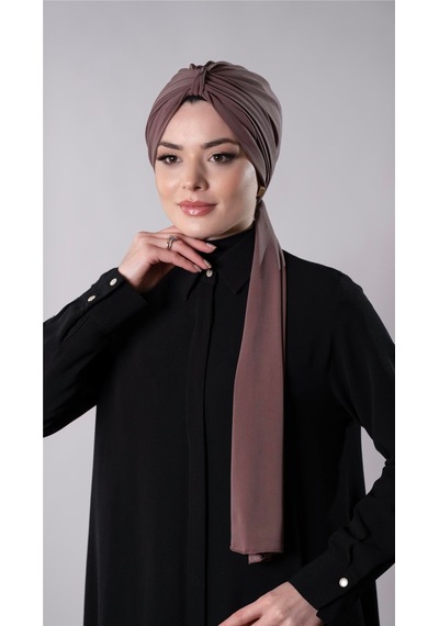 Hürrem Bone Vizon Pratik Hazır Geçmeli Tesettür Bone Sandy Kumaş Atkılı 2204 10 Vizon